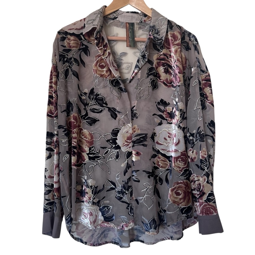 Aratta Silent Journey Floral Semi Sheer Burnout Top Sz M Feminine Fairy - Picture 2 of 11